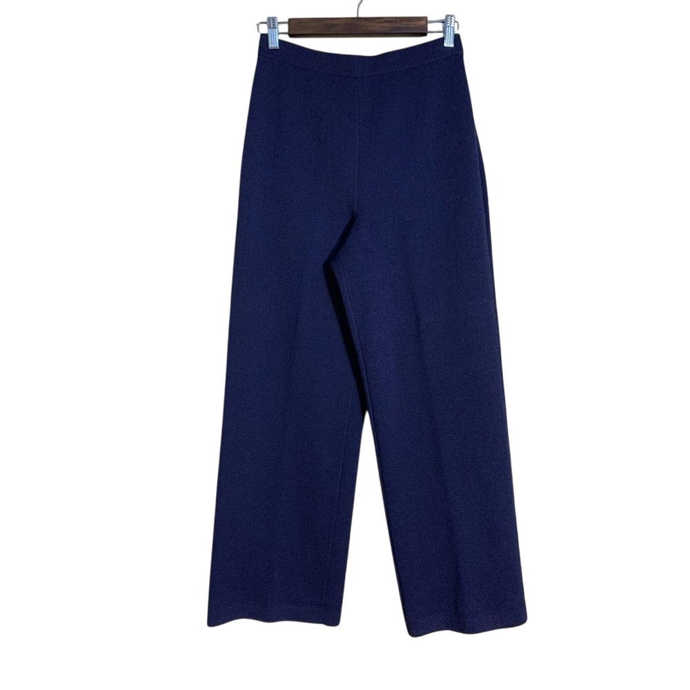 Vintage St. John Basics Santana Knit Pants Women Navy Blue Wide Leg High Rise 4